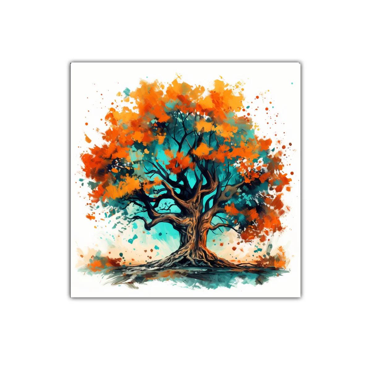 Árbol vibrante con tonos cálidos y frescos en composición dinámica — imagen principal