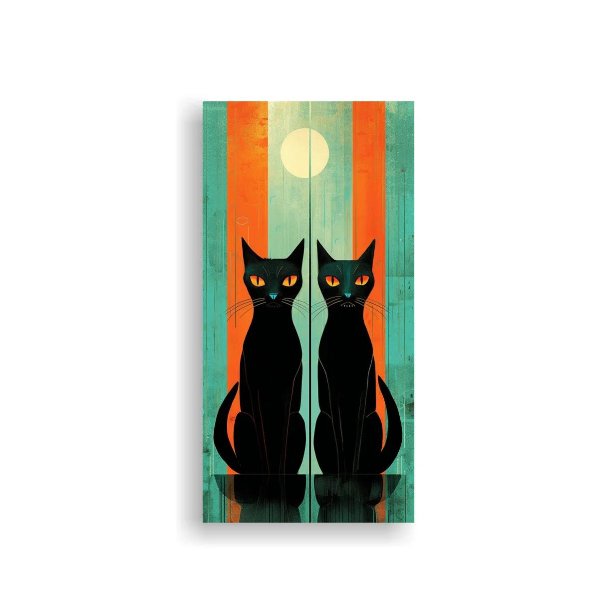 Cuadro dos gatos negros frente a la luna llena