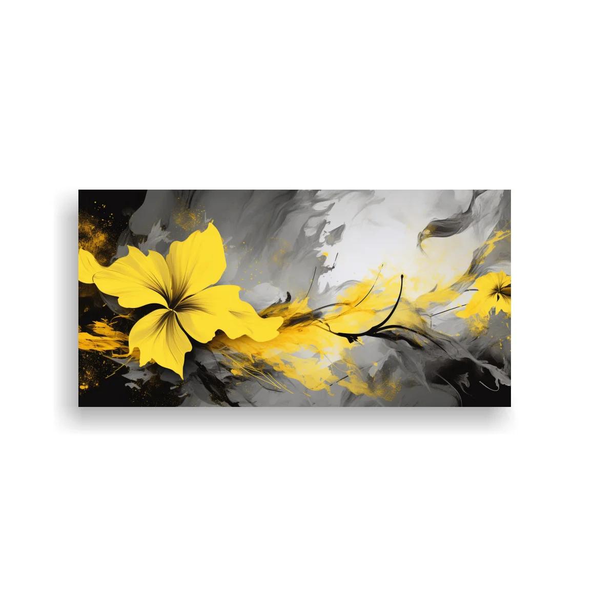 Cuadro flor amarilla con trazos gestuales