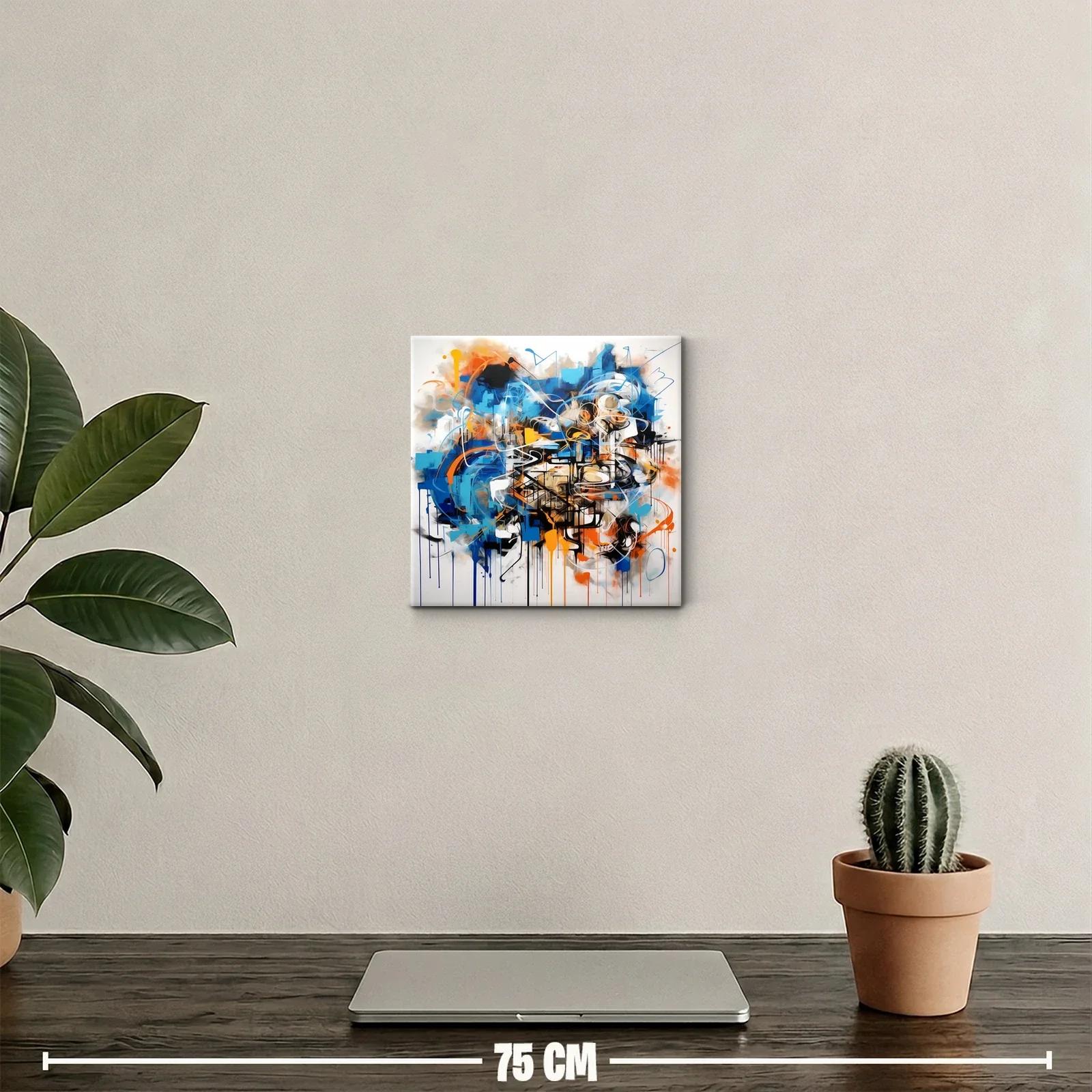 Cuadro Abstracto con Dinámicos Trazos en Azul y Naranja — miniatura 2