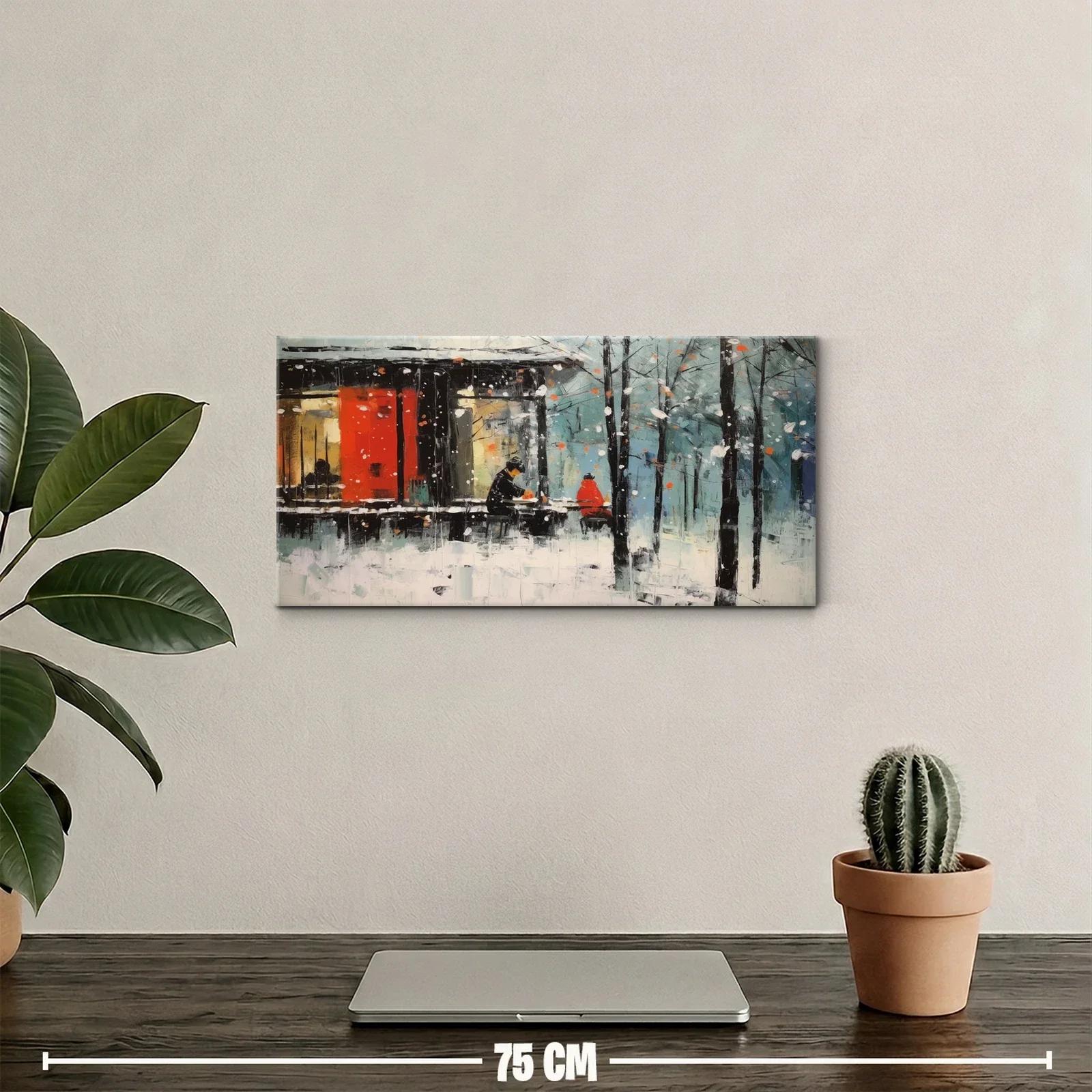 Cuadro casa nevada con panel rojo — miniatura 2