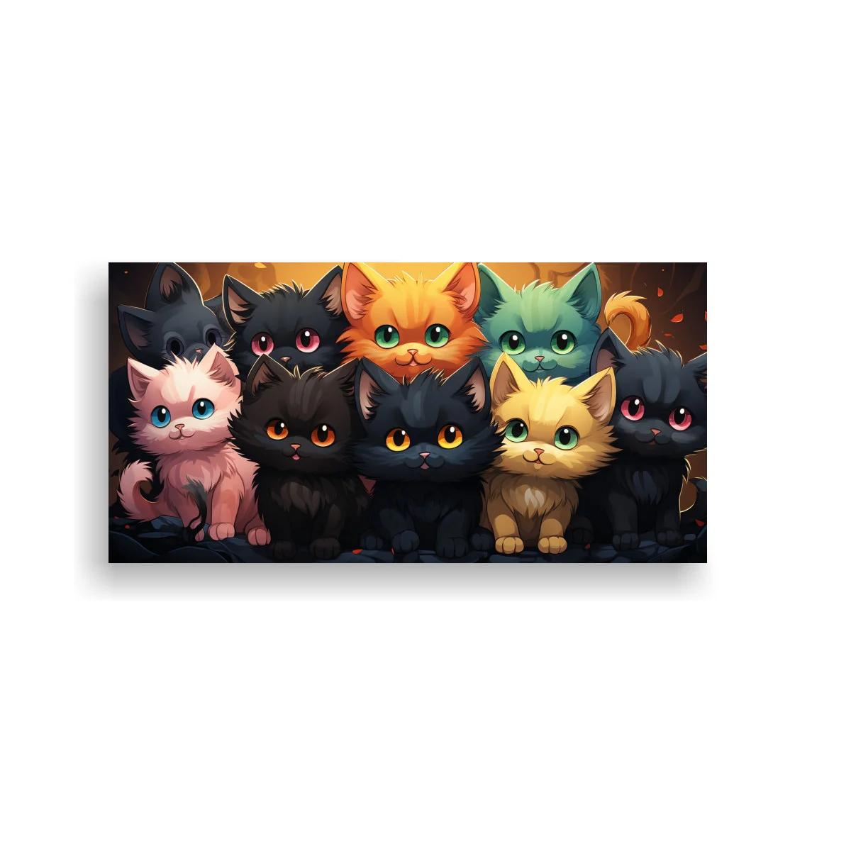 Cuadro grupo de gatitos con uno naranja destacado