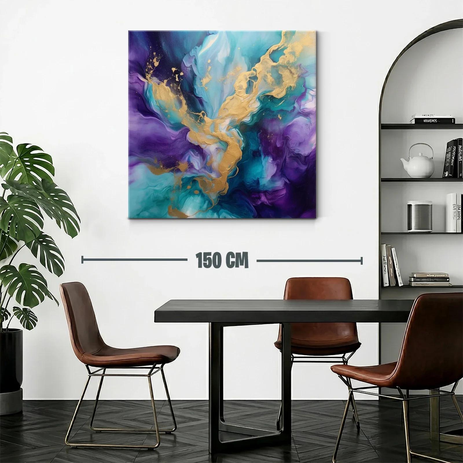 Cuadro Abstracto con Tono Azul y Dorado Vibrante — miniatura 2