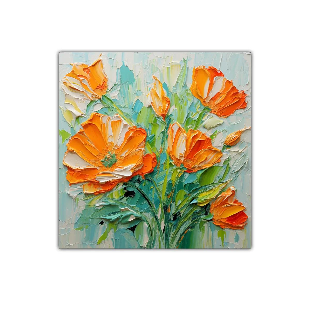 Cuadro con vibrantes flores naranjas y verdes frescos — imagen principal