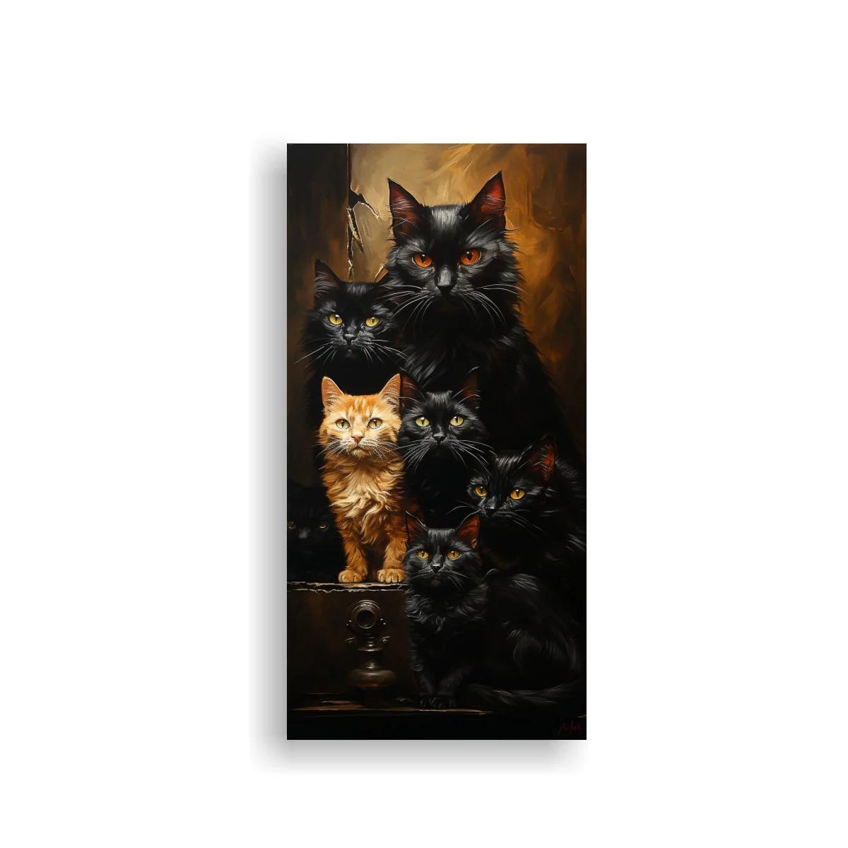 Cuadro grupo de gatos con gatito naranja y tirador metálico