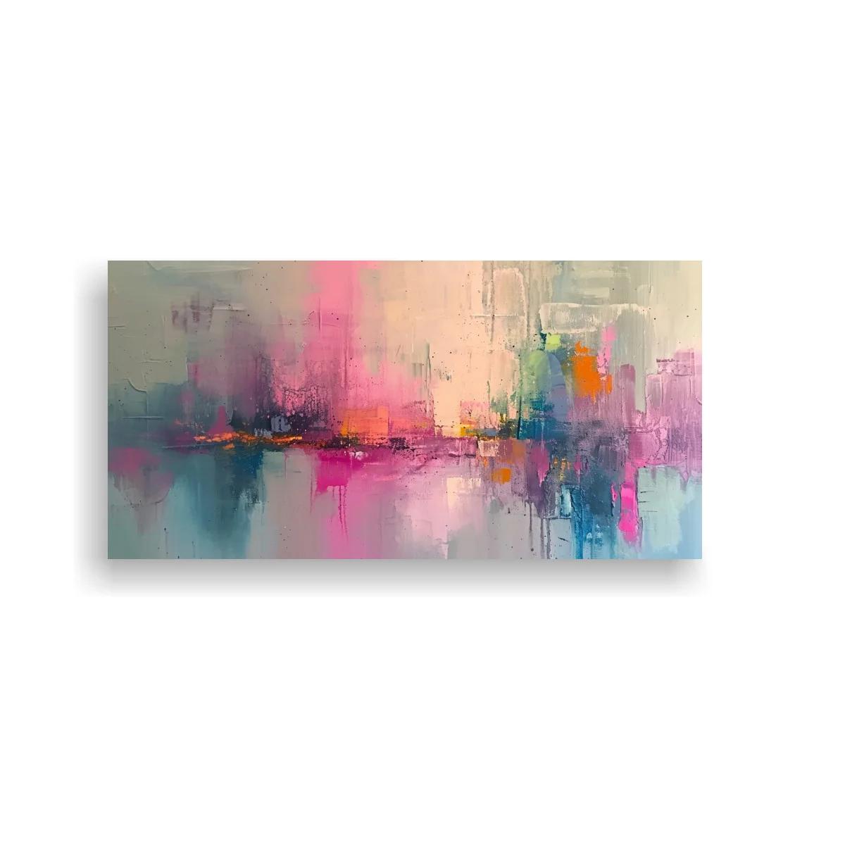 Cuadro paisaje abstracto con goteos y veladuras rosadas