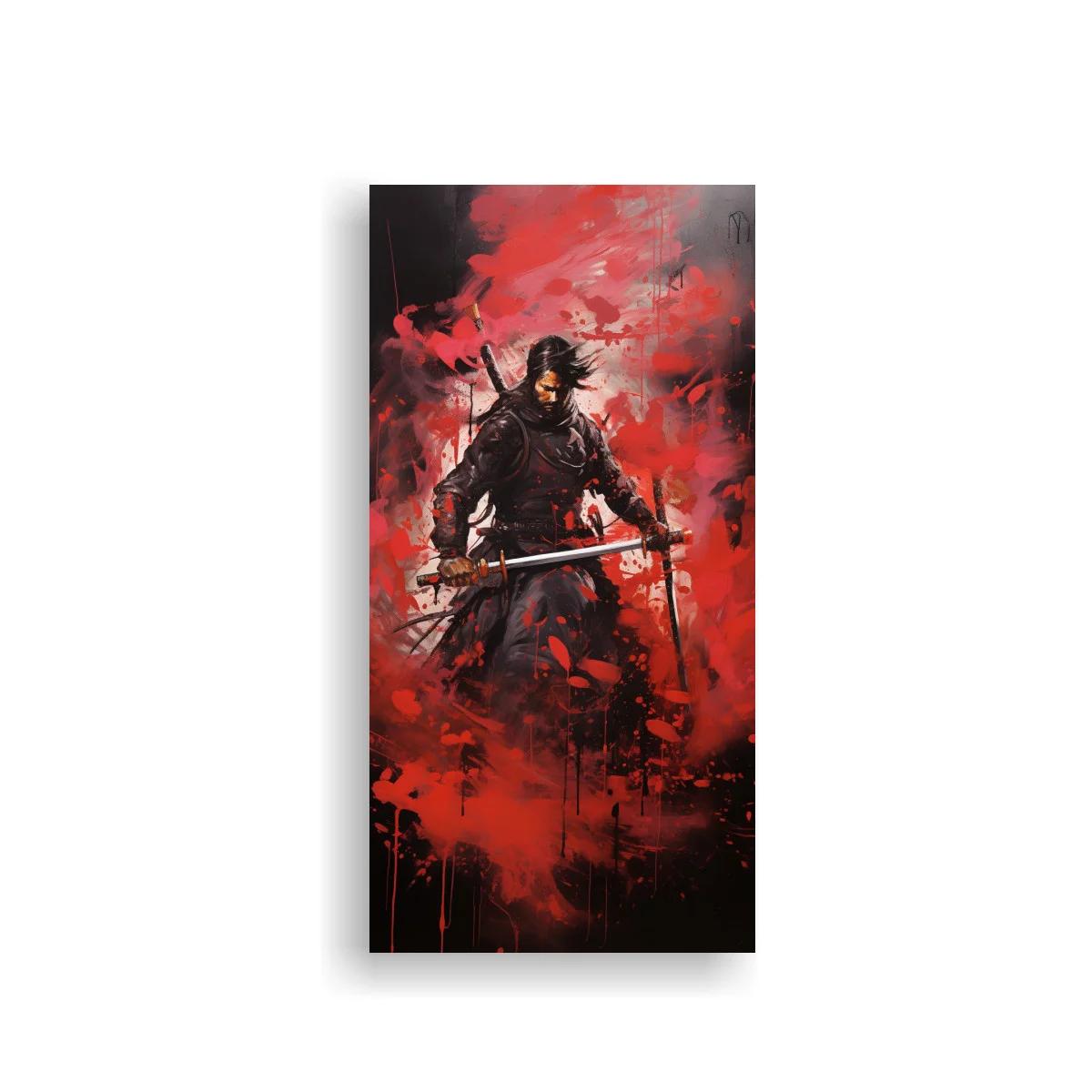 Cuadro samurái con katana y humo rojo