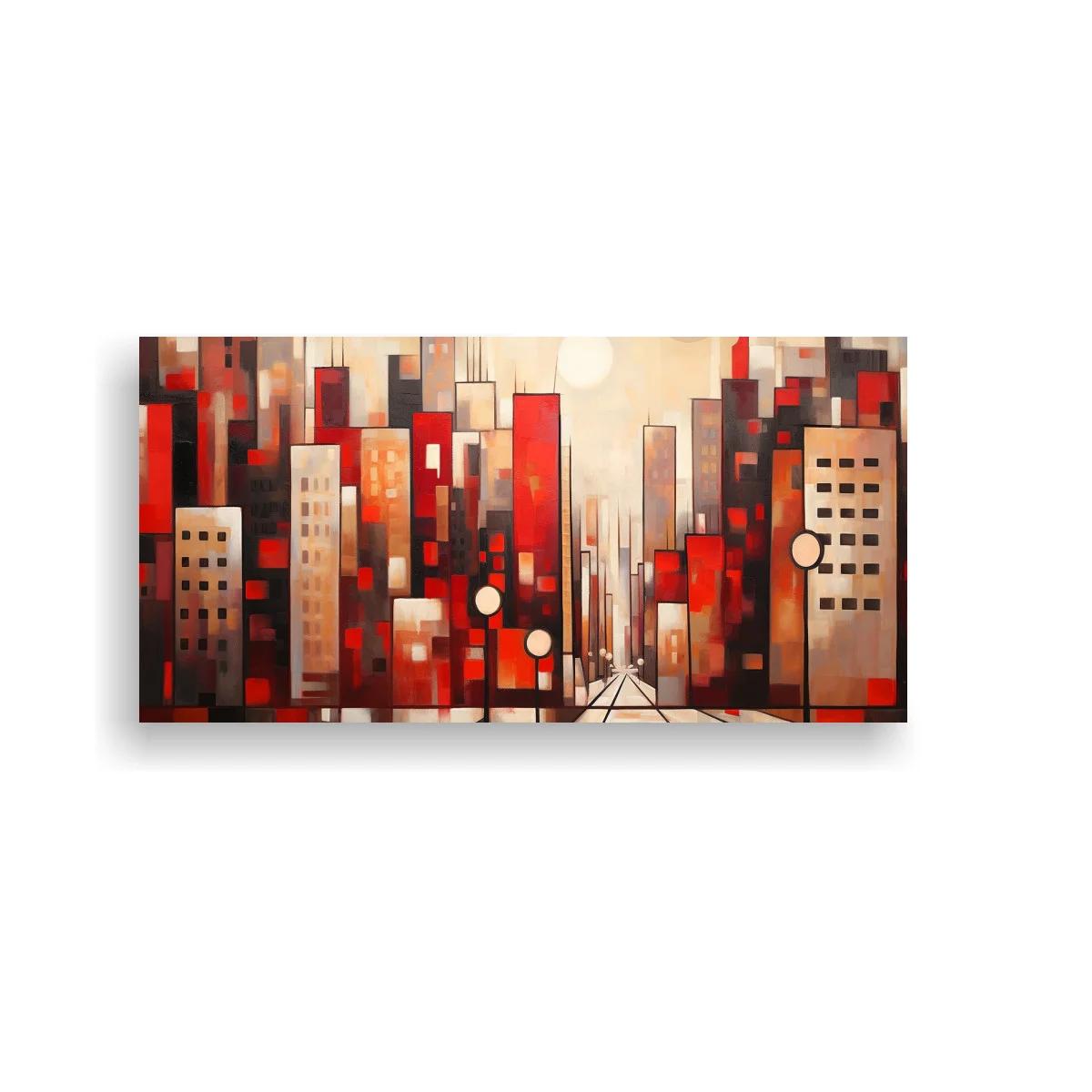 Cuadro skyline urbano abstracto con avenida y punto de luz