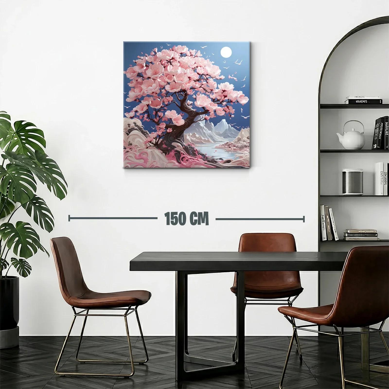 Árbol de flores rosas en paisaje sereno de montaña — miniatura 2