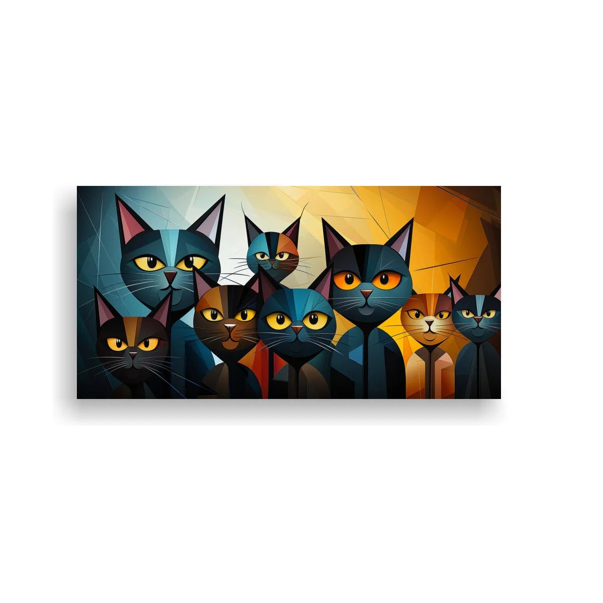 Cuadro gatos geométricos con ojos cálidos