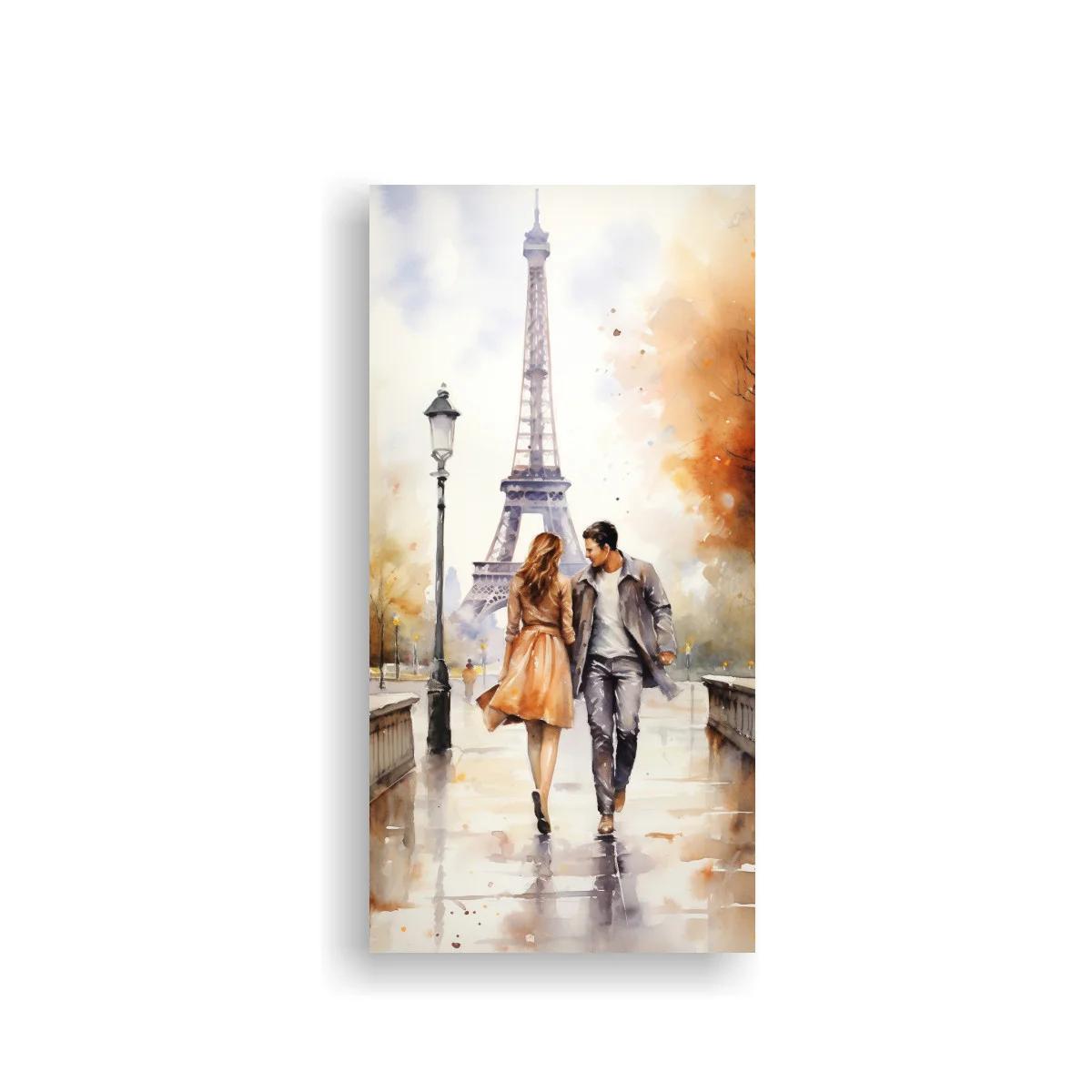 Cuadro pareja caminando junto a la Torre Eiffel