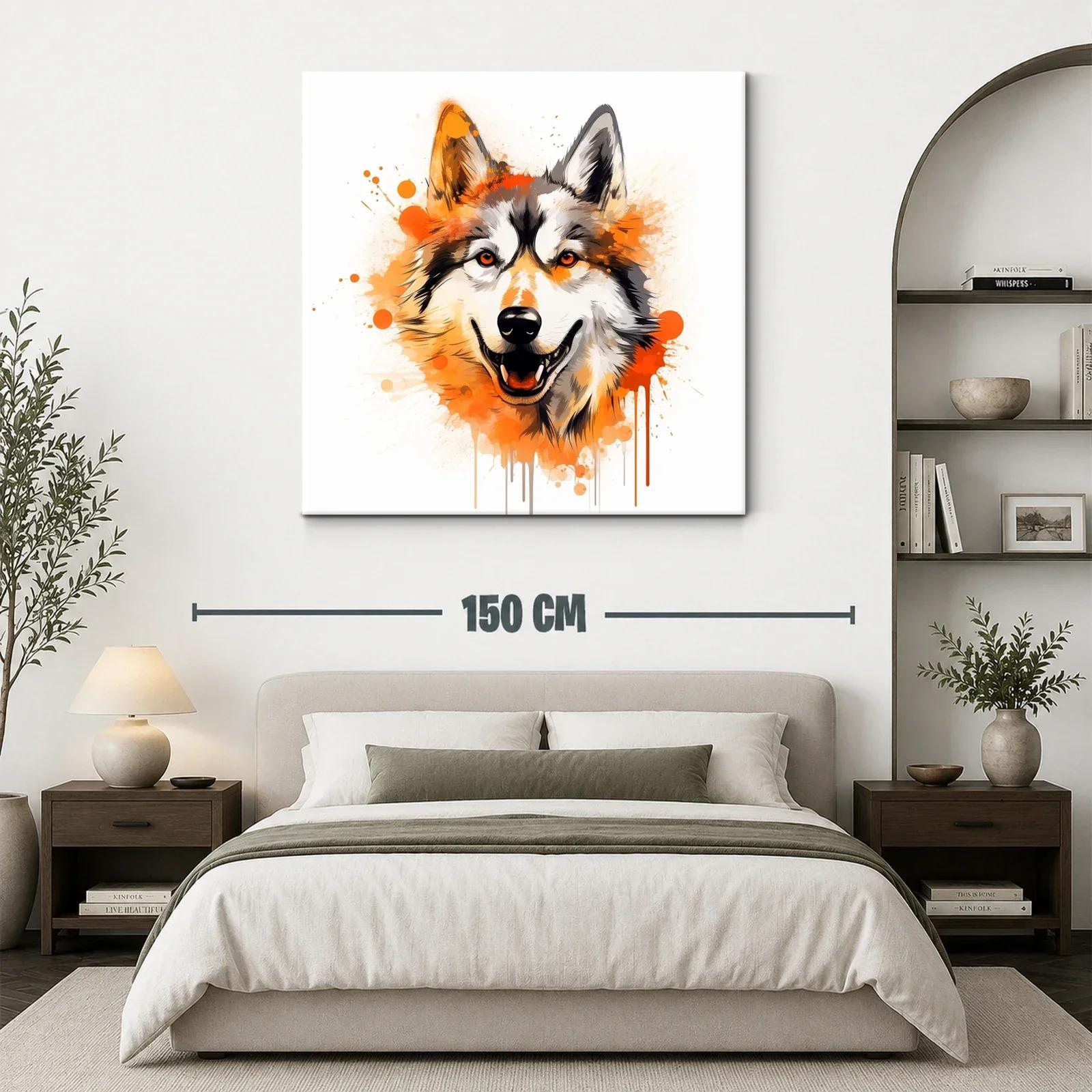 Cuadro moderno con ilustración vibrante de lobo sonriente — miniatura 3