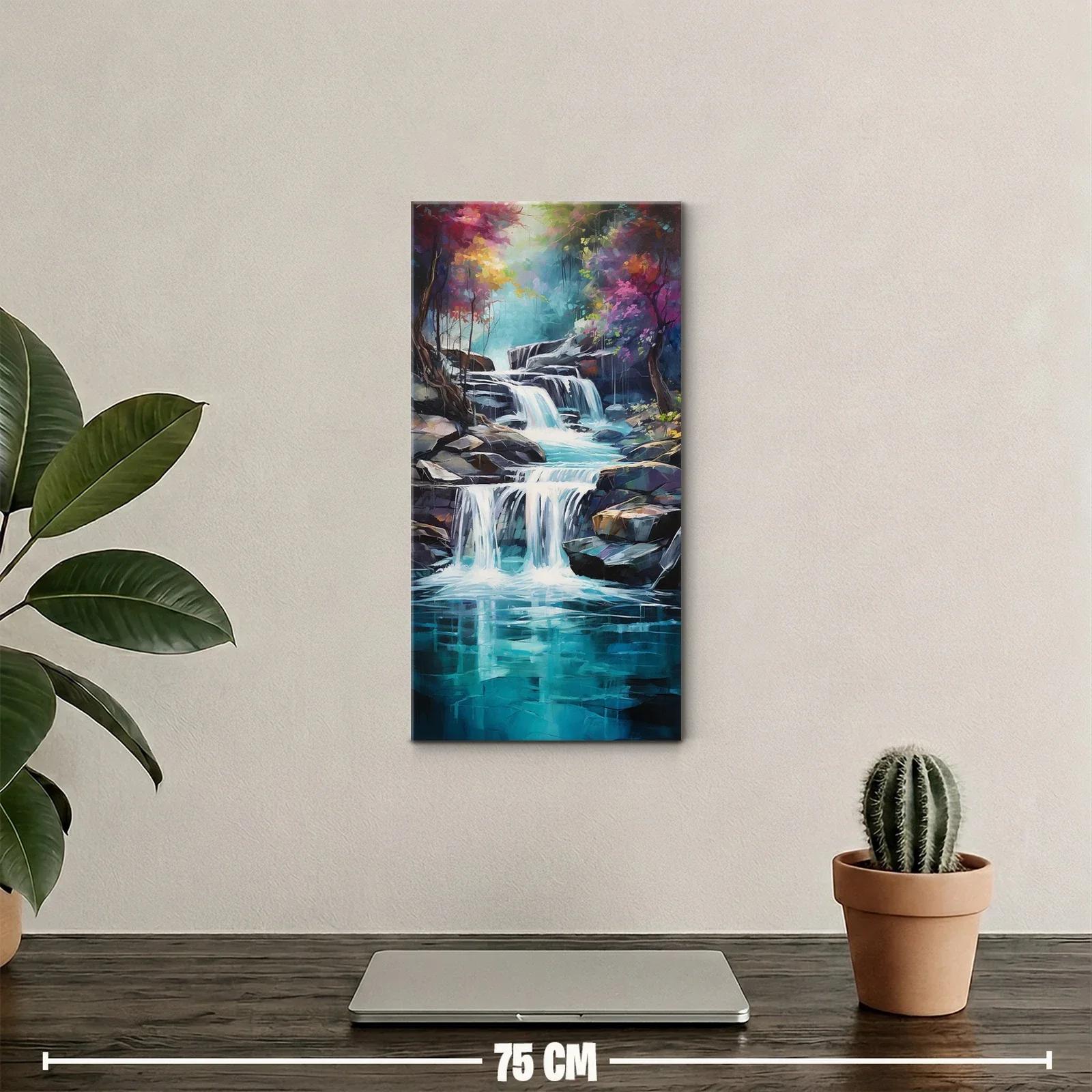 Cuadro cascada escalonada con agua turquesa y follaje rosado — miniatura 2