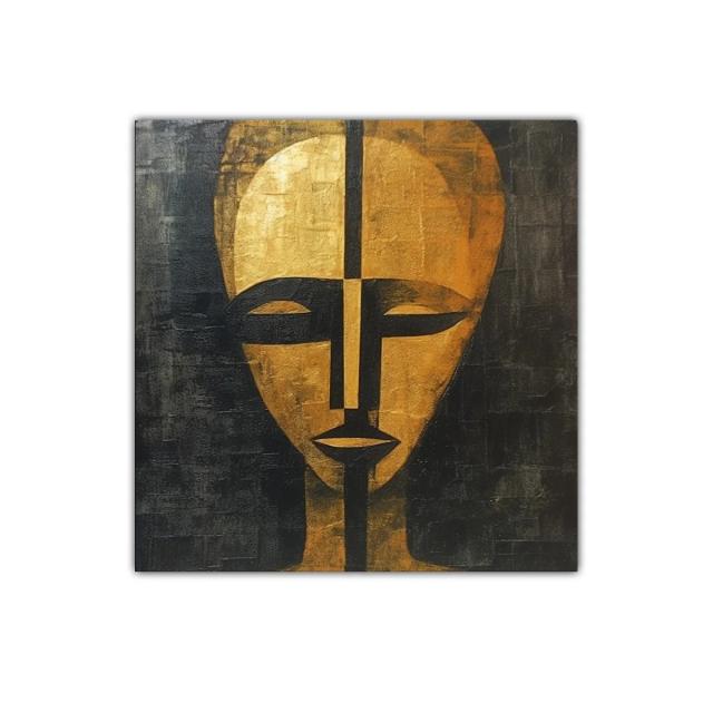 Rostro abstracto en tonos dorados y negros