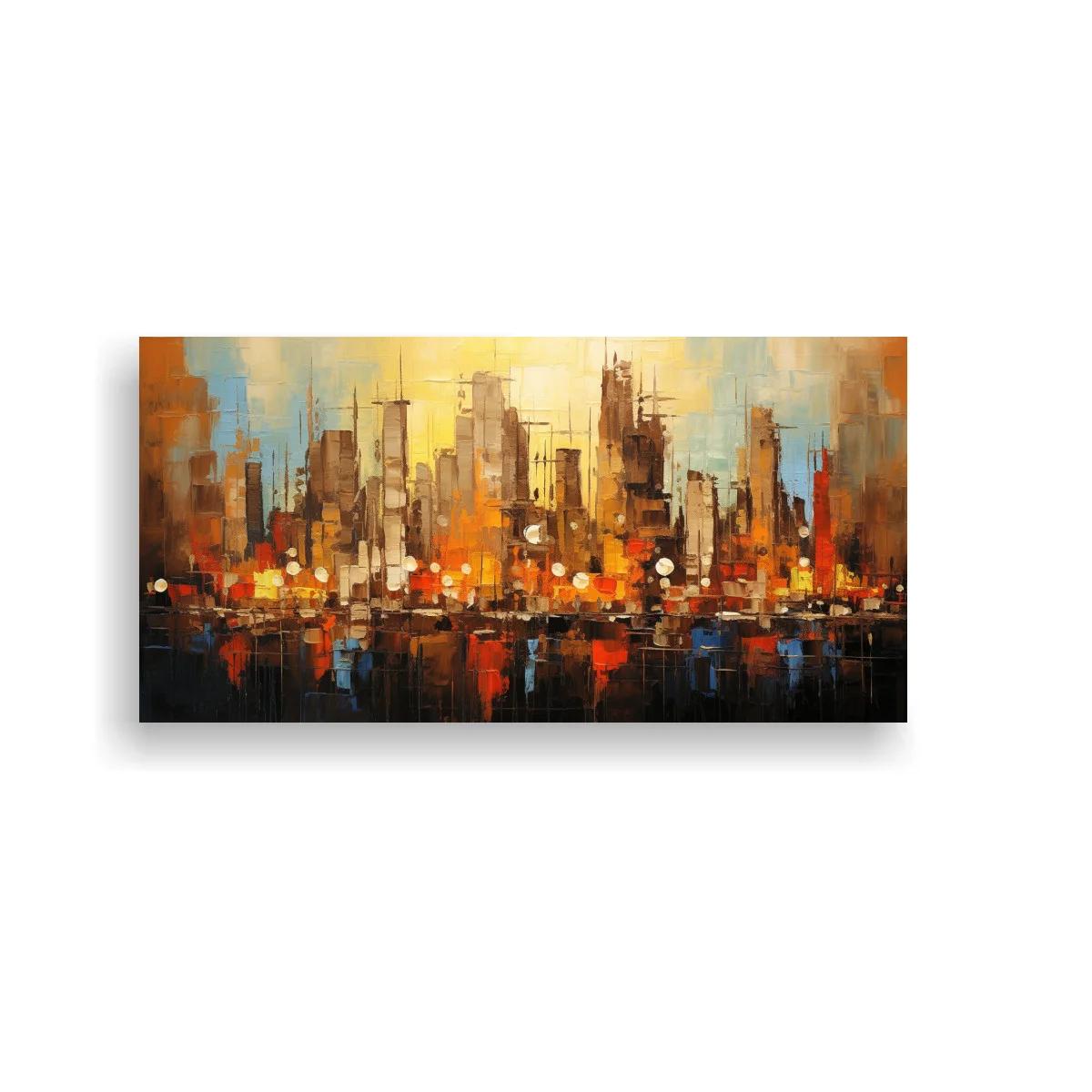 Cuadro skyline urbano con reflejos y luces