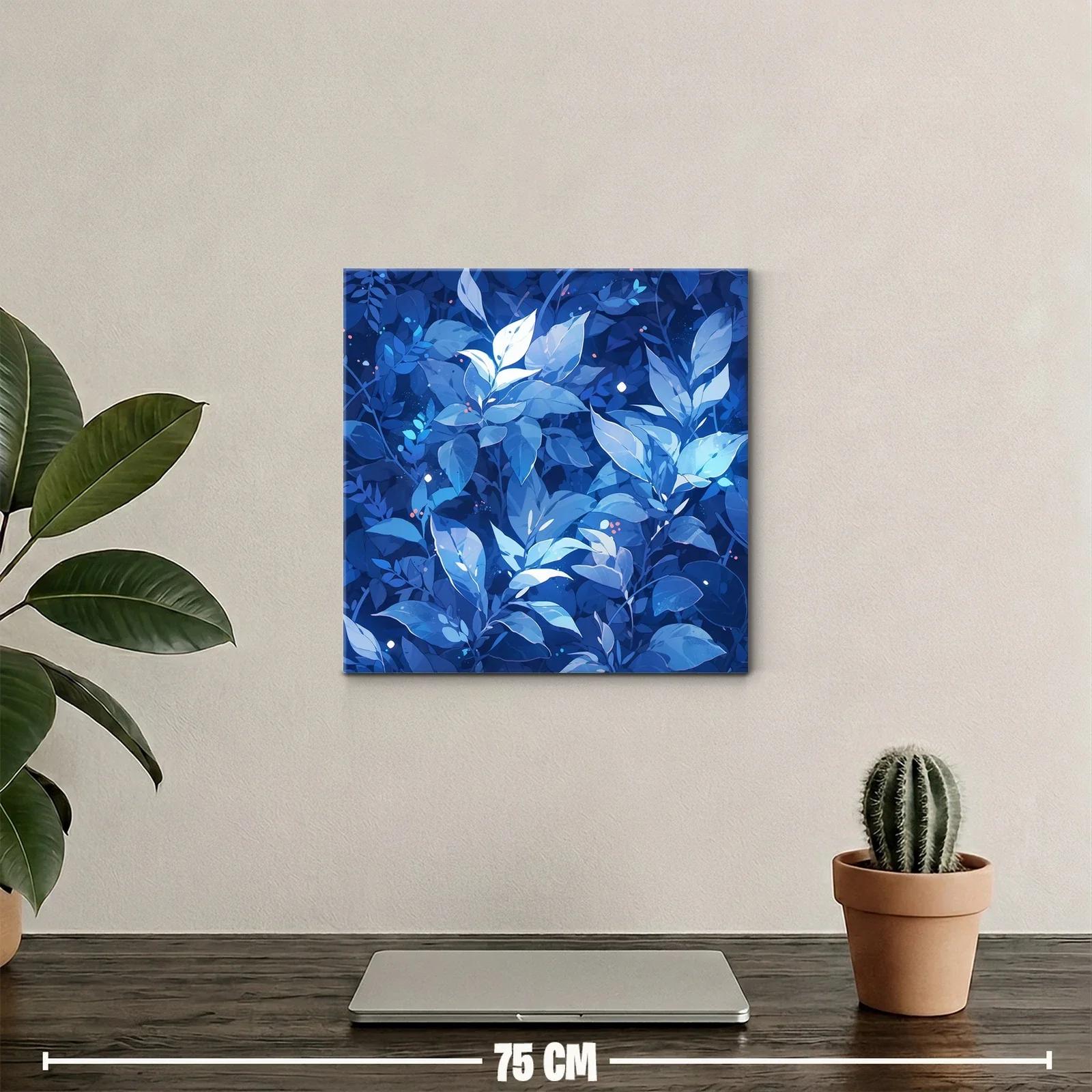Hoja azul brillante sobre fondo oscuro con detalles luminosos — miniatura 2