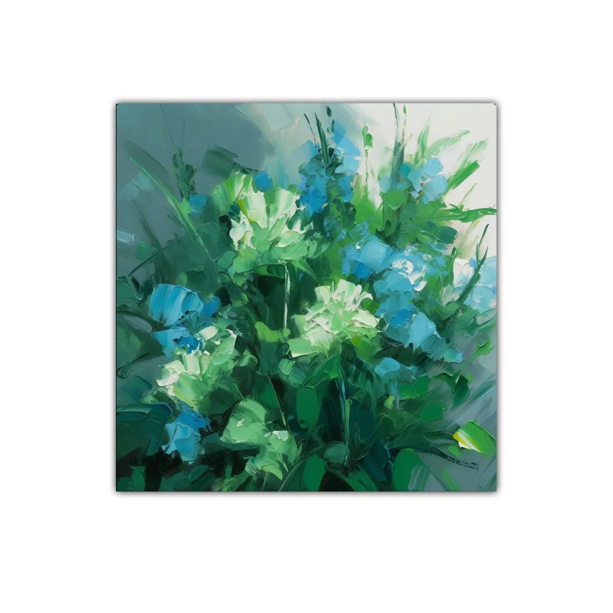 Cuadro floral con tonos verdes y azules vibrantes — imagen principal