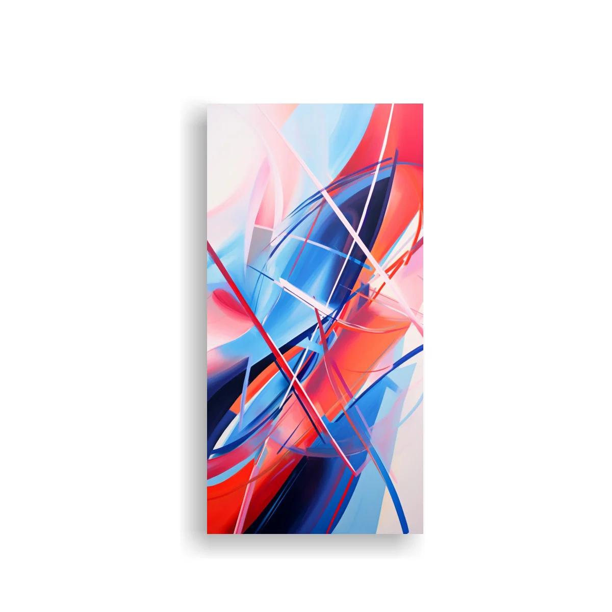 Cuadro abstracción gestual geométrica con trazos rojos y azules