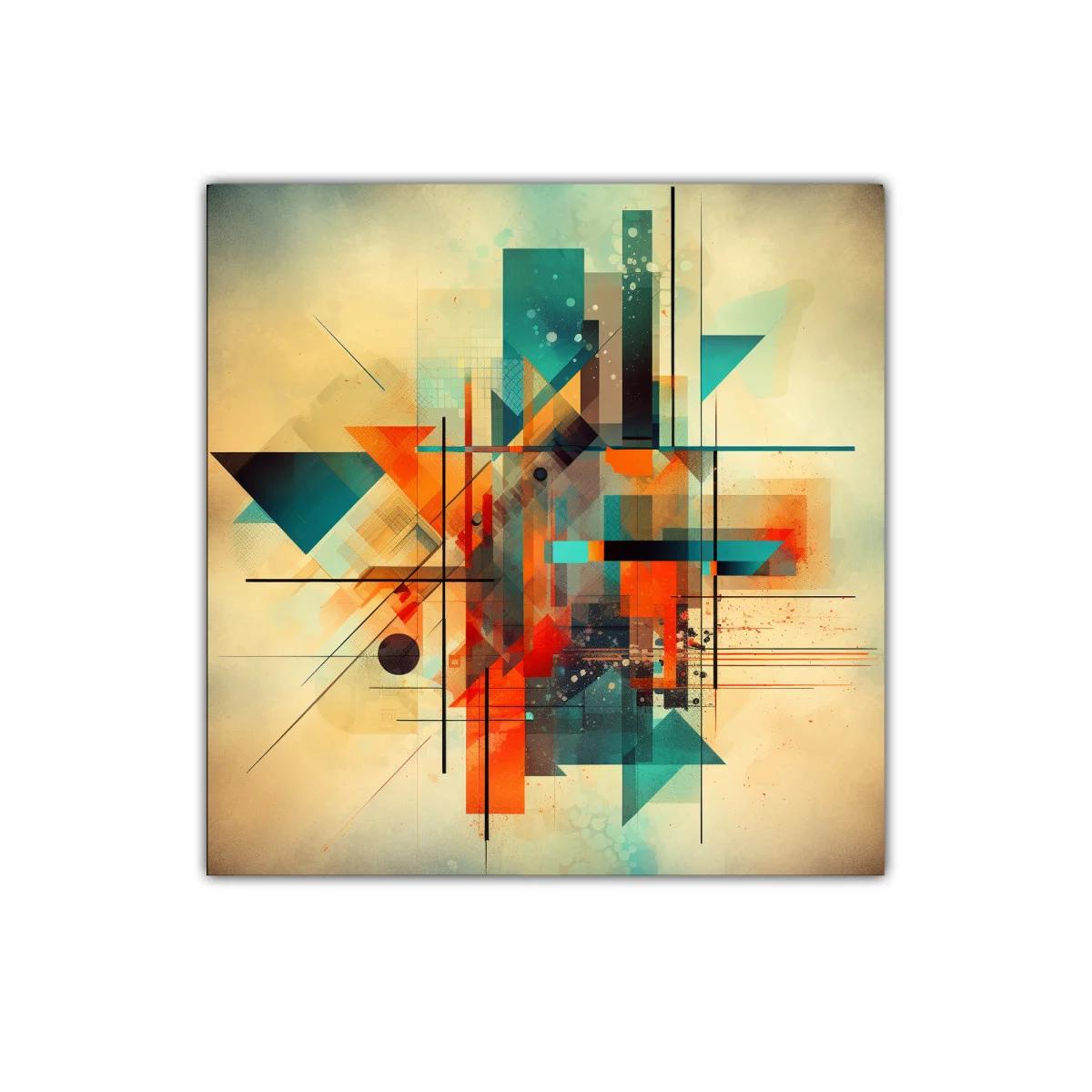 Composición abstracta geométrica en tonos cálidos y azules
