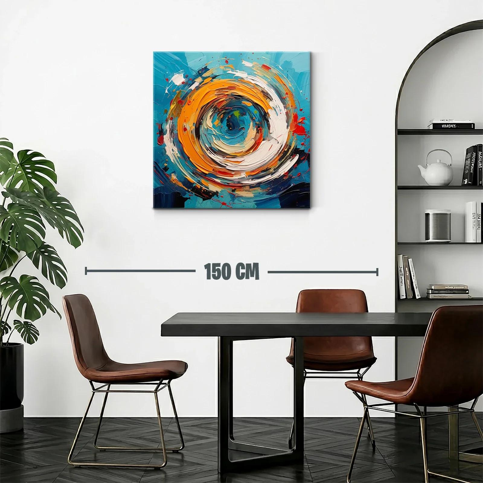 Cuadro abstracto con remolino en tonos azules y naranjas vivos — miniatura 2