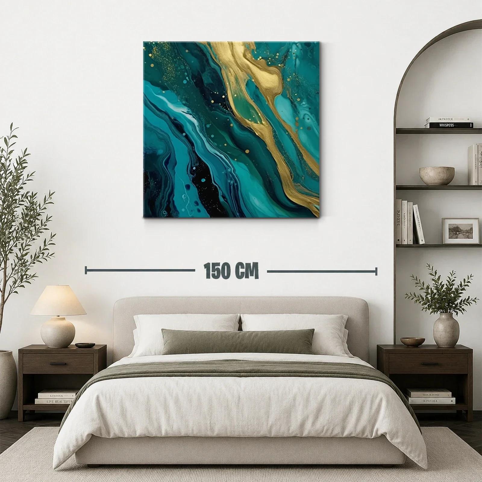 Cuadro abstracto con tonos turquesa y dorados brillantes — miniatura 3