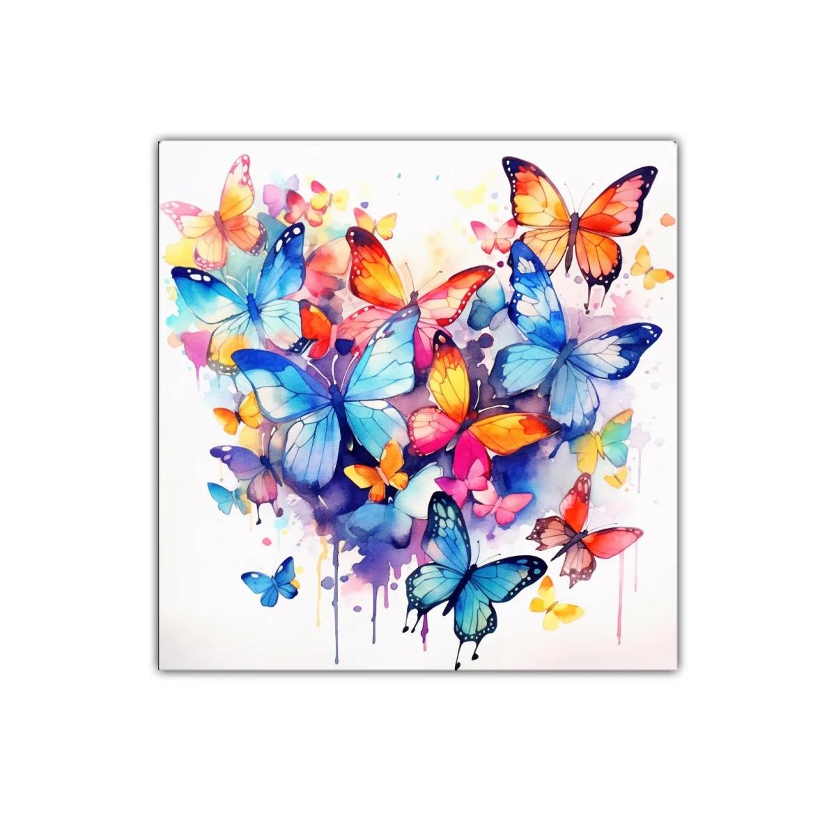 Cuadro con mariposas vibrantes en tonos azules y naranjas