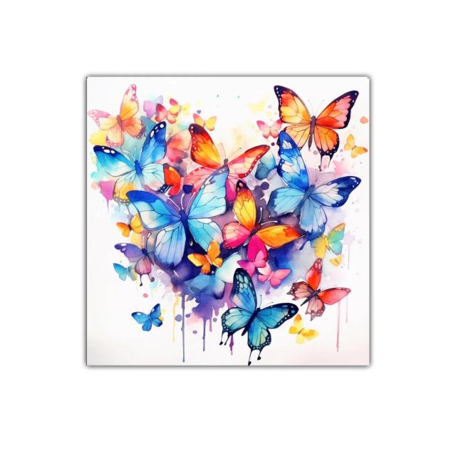 Cuadro con mariposas vibrantes en tonos azules y naranjas