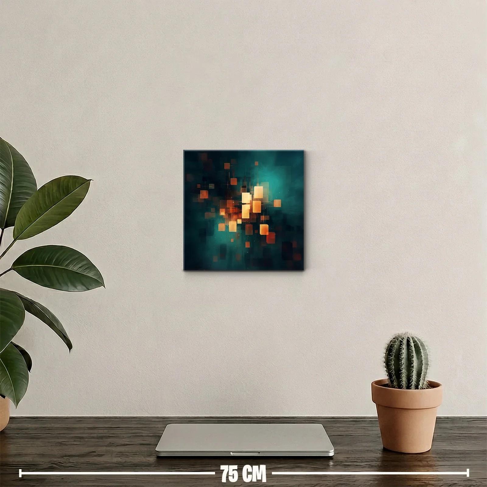 Cuadro abstracto con luces cálidas en fondo azul oscuro — miniatura 2