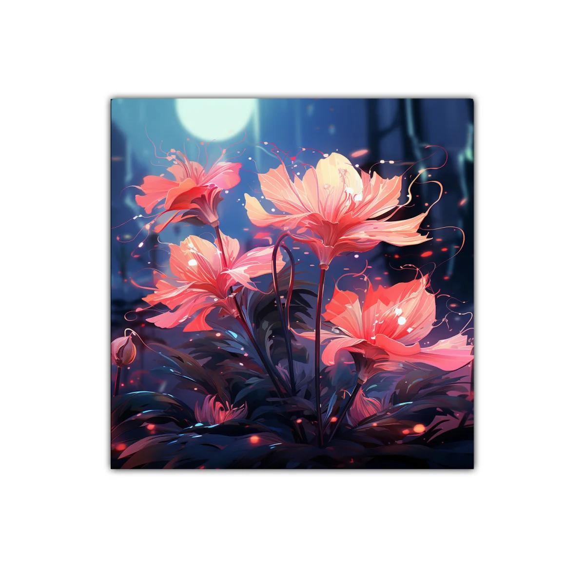 Flores iluminadas por la luna en tonos vibrantes — imagen principal