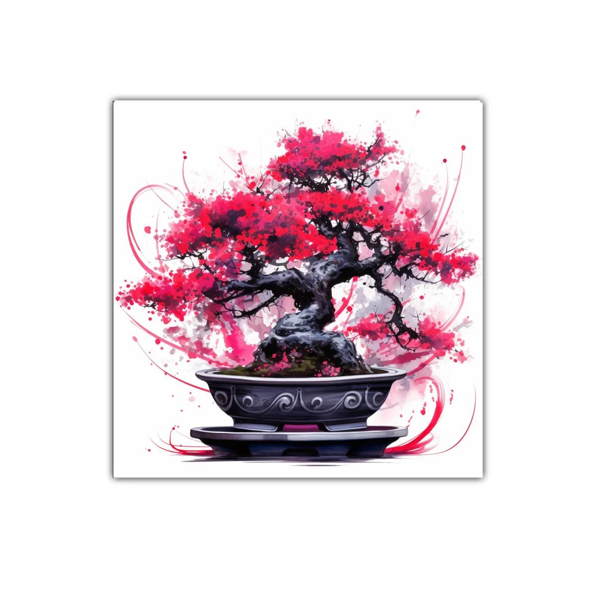 Bonsái con Flores Rojas en Estilo Artístico Vivo — miniatura 1