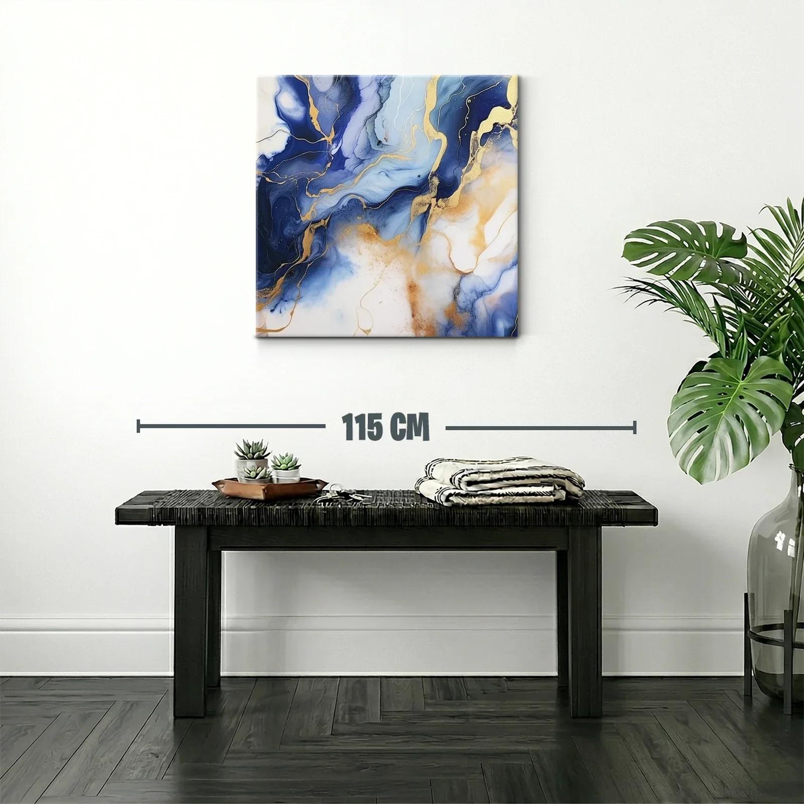 Arte abstracto en tonos azules con detalles dorados elegantes — miniatura 2