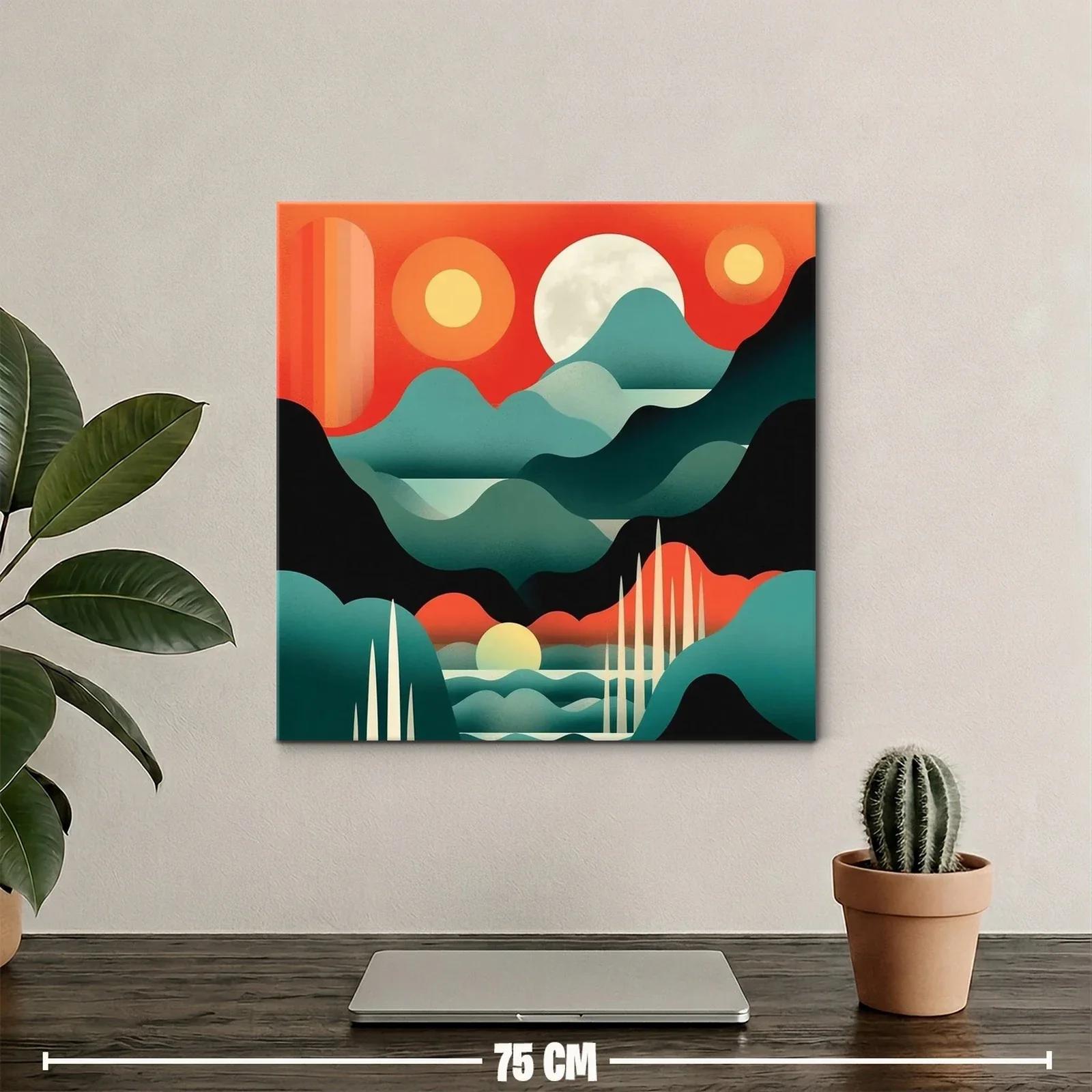 Cuadro moderno con paisaje abstracto y sol brillante — miniatura 2