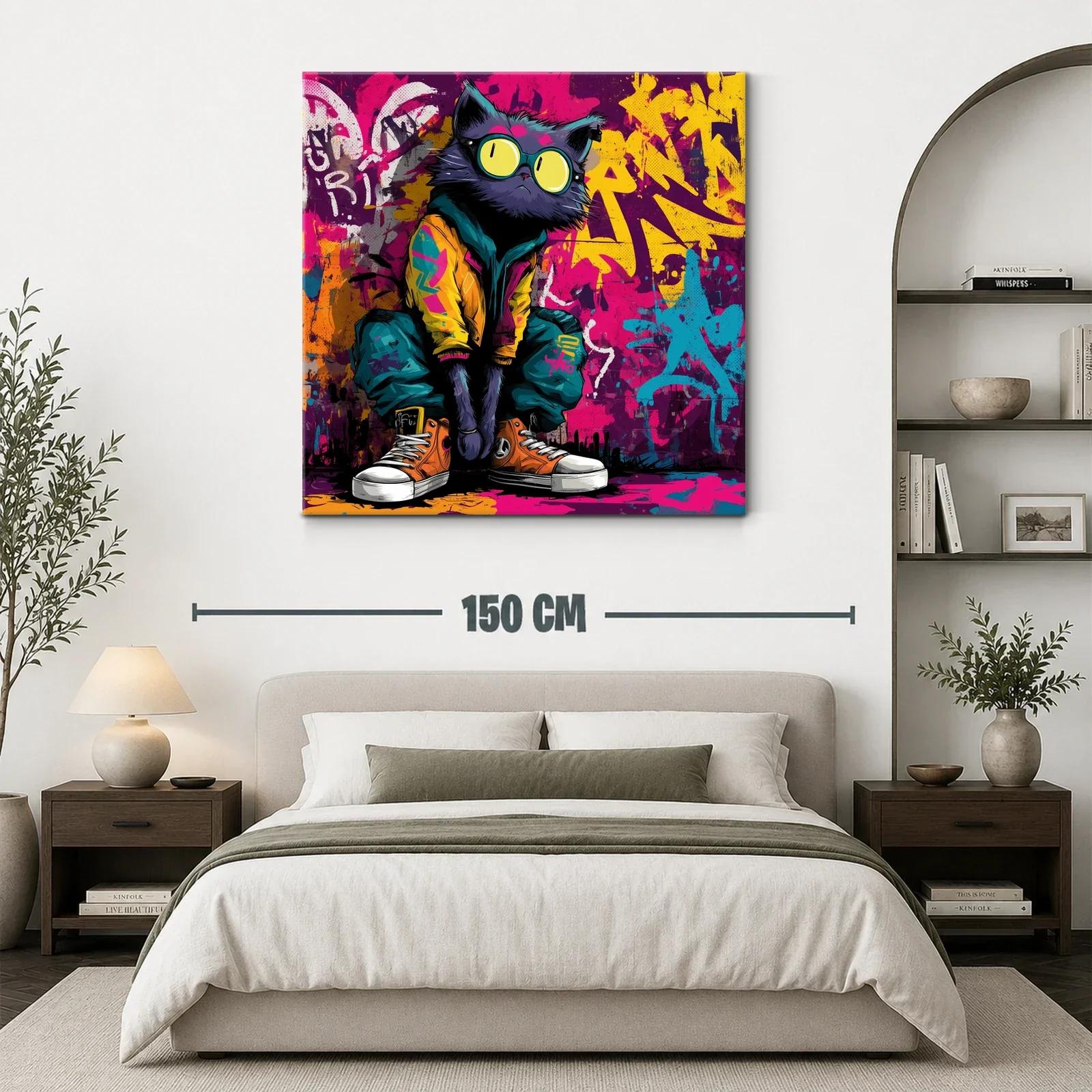 Cuadro gato urbano en vibrante estilo grafiti moderno — miniatura 3