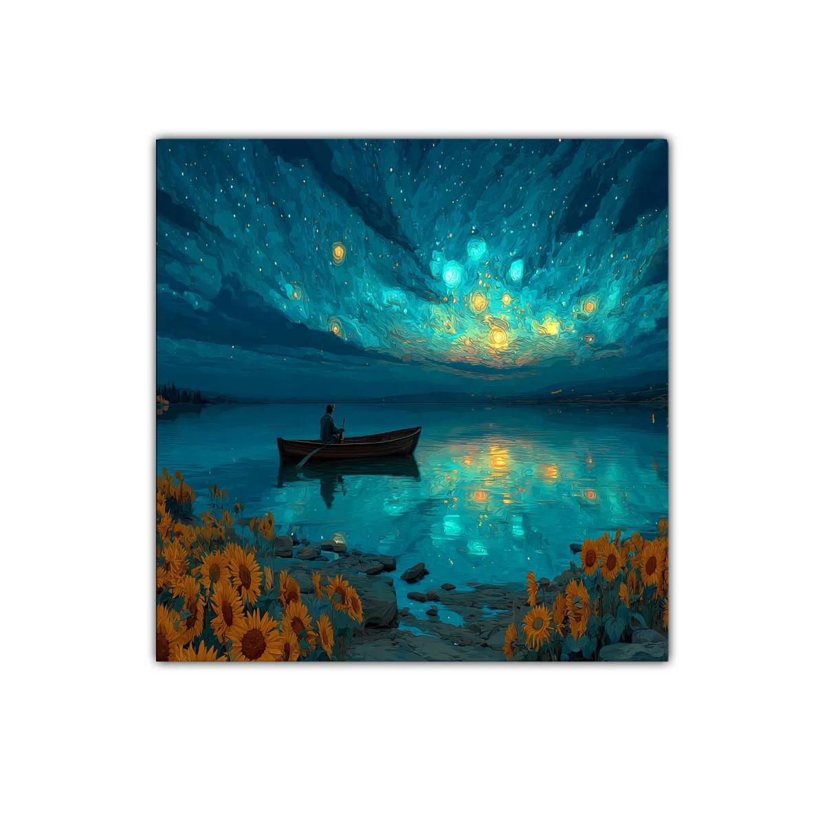 Tranquilidad nocturna entre girasoles y luz estelar — imagen principal