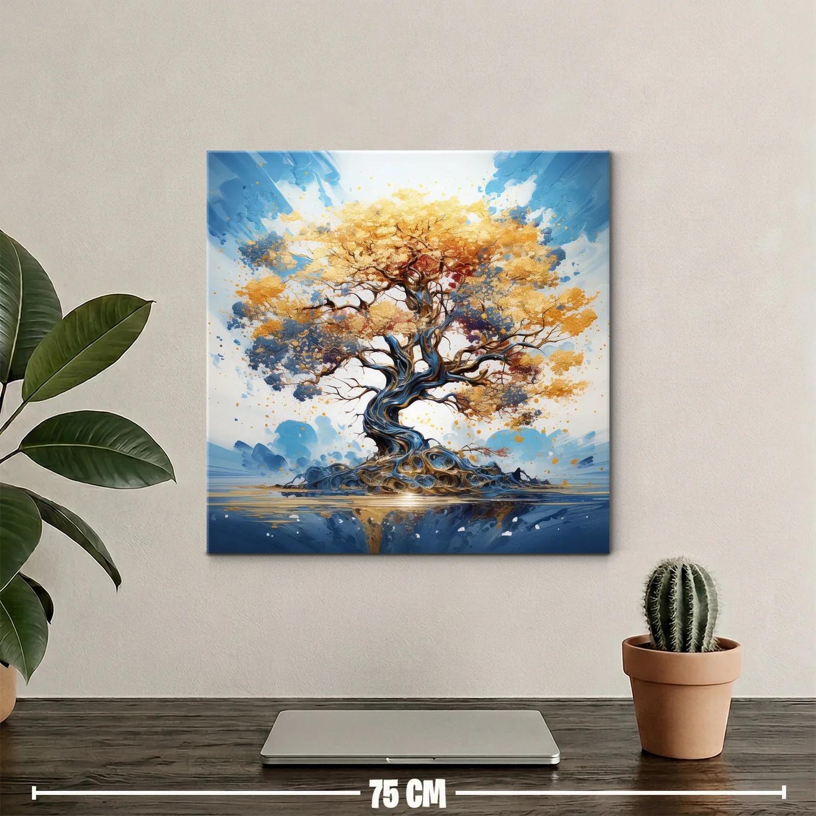 Árbol dorado con ramas en espiral sobre fondo azul — miniatura 2