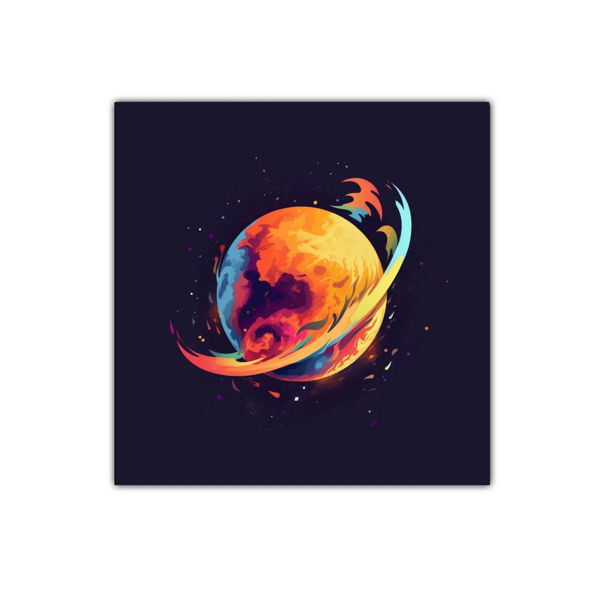 Planeta surreal con vibrantes colores y movimiento dinámico