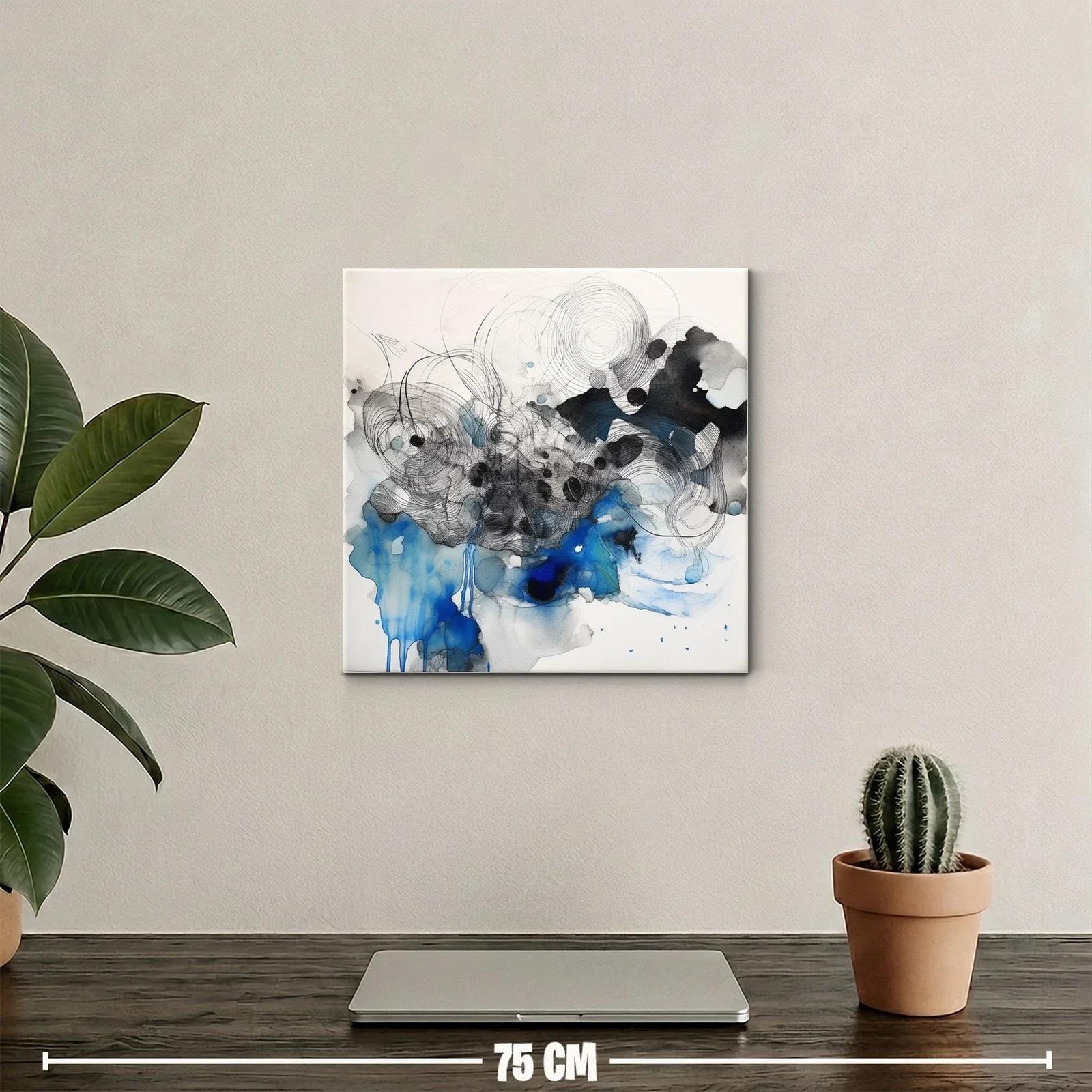 Cuadro abstracto con tonos azules y negros en movimiento fluido — miniatura 2
