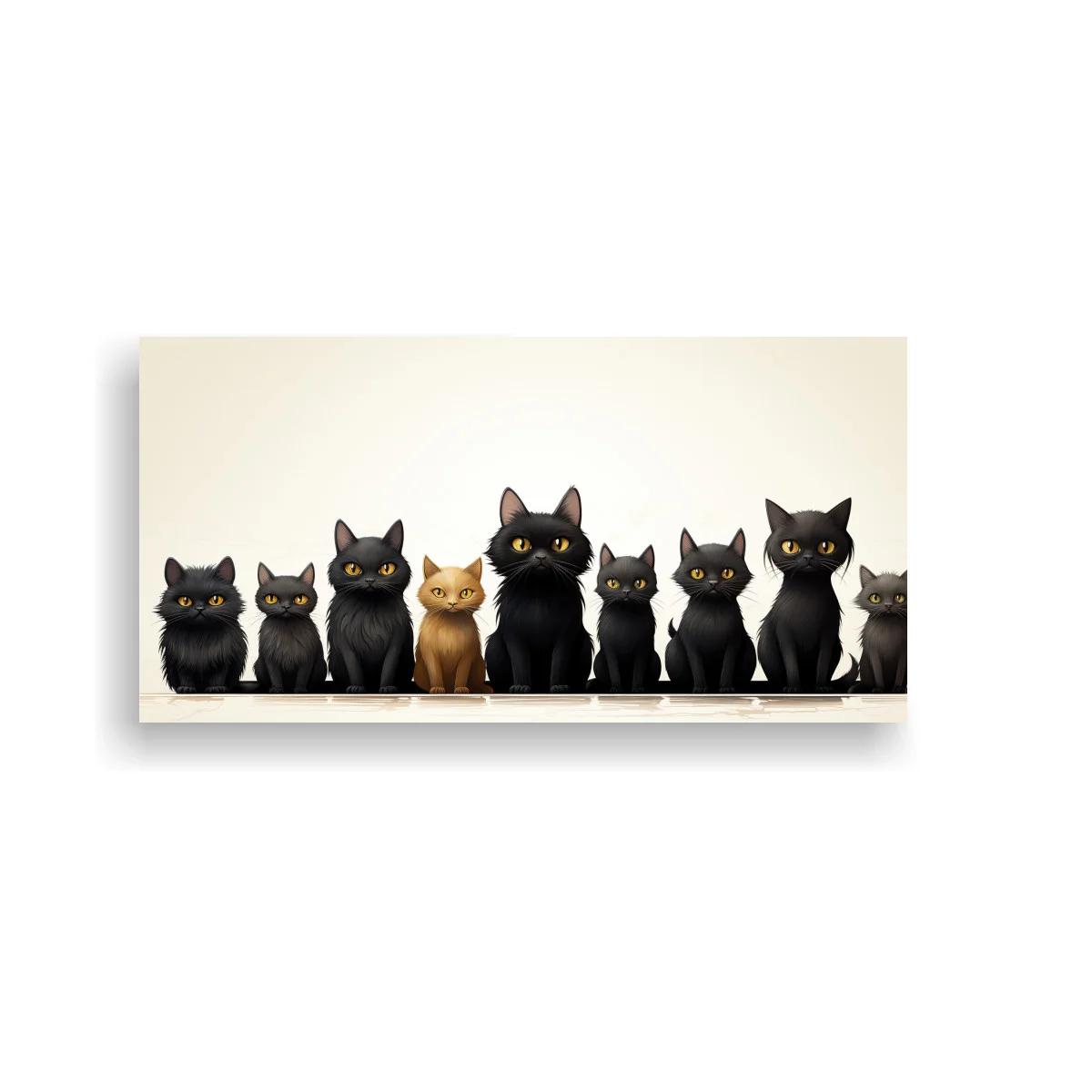 Cuadro grupo de gatos con uno naranja destacado