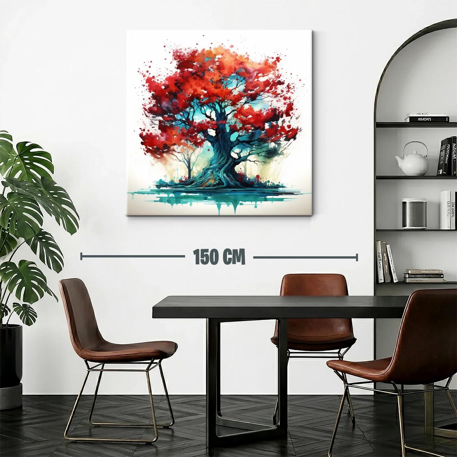 Impactante cuadro árbol con hojas rojas y tonos vibrantes — miniatura 2