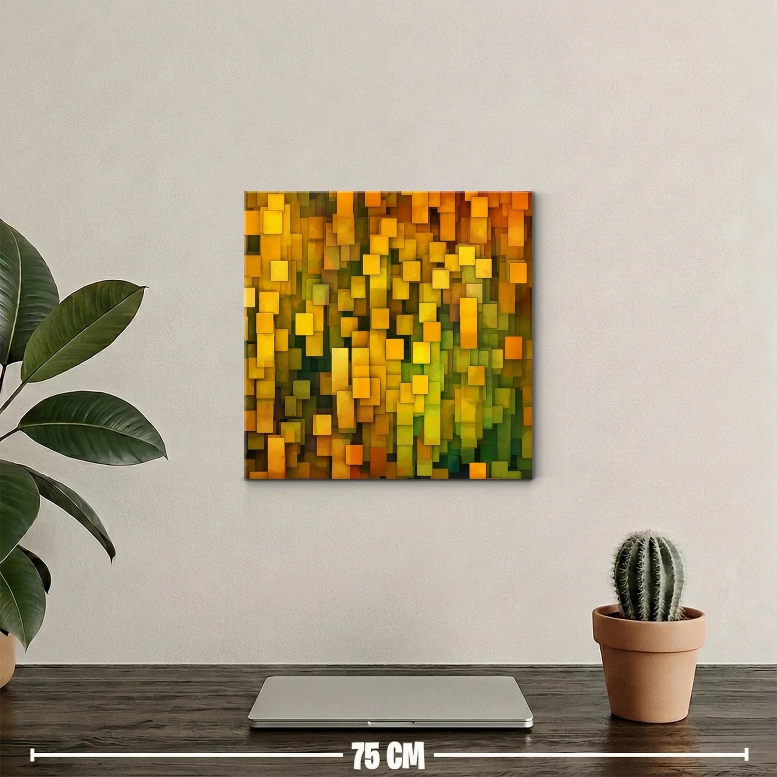 Cuadro abstracto con formas geométricas en tonos amarillos — miniatura 2