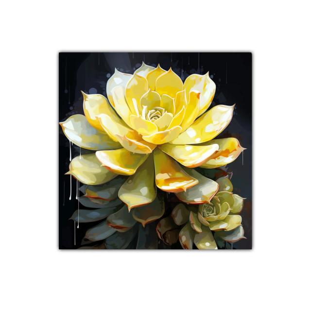 Cuadro decorativo con suculenta amarilla vibrante