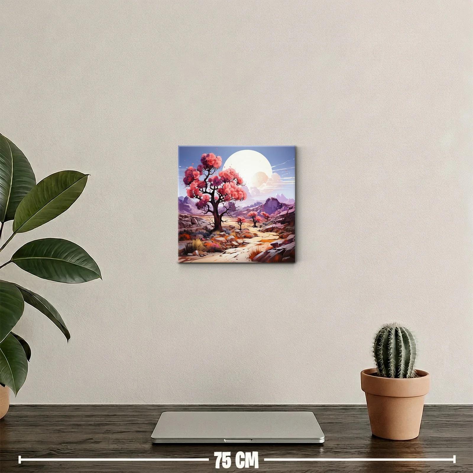 Paisaje surrealista con árboles de flores rosas y montañas — miniatura 2