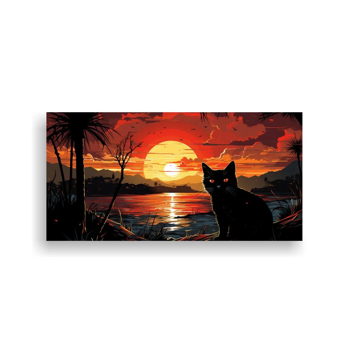 Cuadro gato negro al atardecer tropical — imagen principal