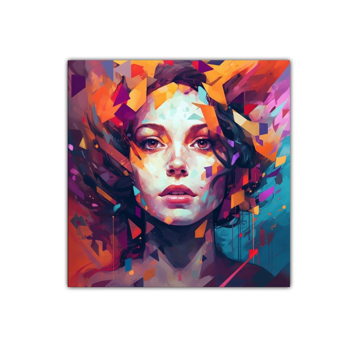 Retrato femenino contemporáneo en tonos vibrantes y geométricos — imagen principal