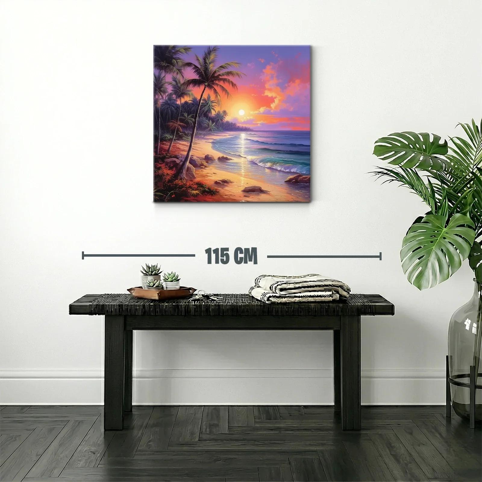 Atardecer tropical sobre la playa de palmeras al mar — miniatura 2