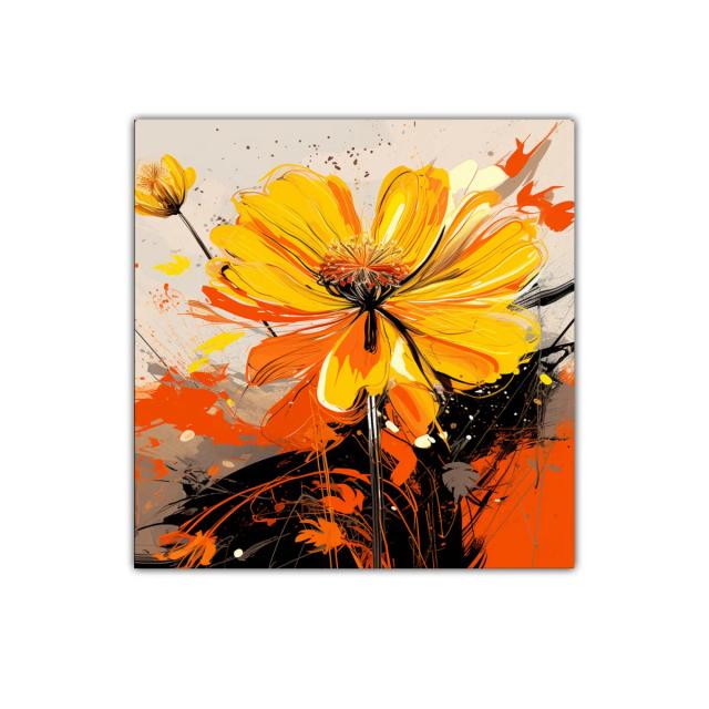 Cuadro vibrante con flor amarilla y naranja explosiva