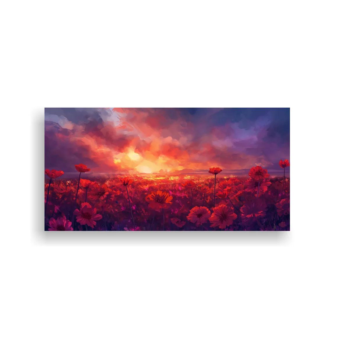 Cuadro campo de flores con cielo iluminado