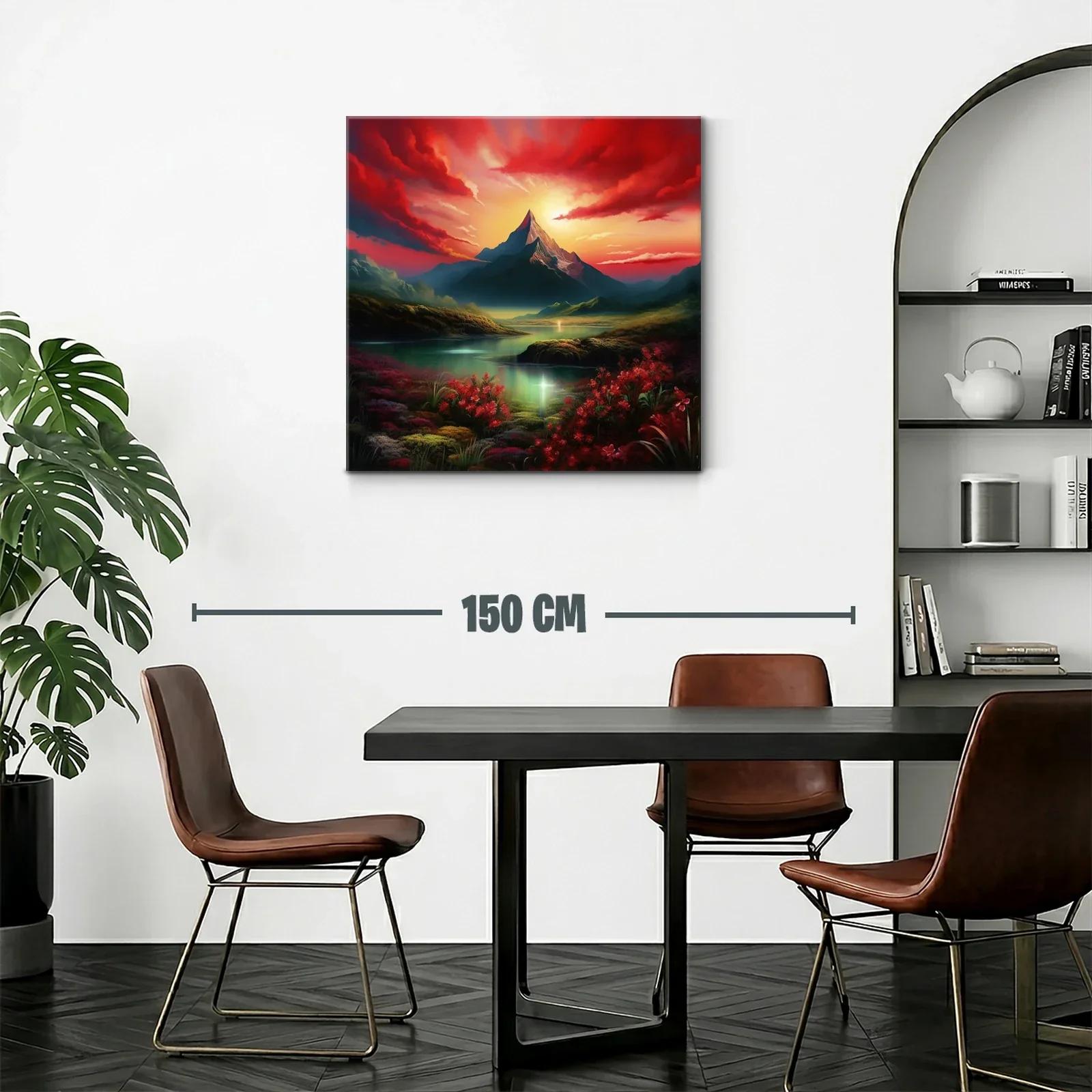 Paisaje Montañoso al Amanecer con Flores Rojas — miniatura 2