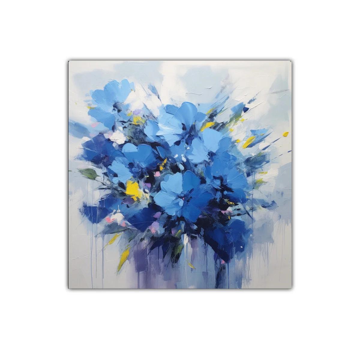Original ramo floral en tonos azules con toques de amarillo