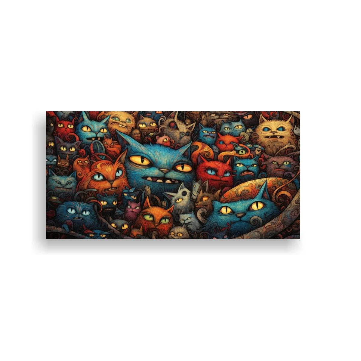 Cuadro grupo de gatos de ojos grandes en multitud